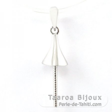 Rhodiated Sterling Silver Pendant for 1 Pearl from 8 to 12 mm