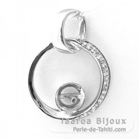 Rhodiated Sterling Silver Pendant for 1 Pearl from 6 to 9 mm