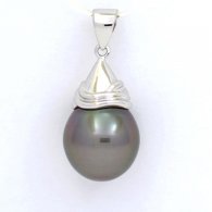 18K Solid White Gold Pendant and 1 Tahitian Pearl Semi-Baroque B 12.4 mm