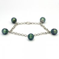 Rhodiated Sterling Silver Bracelet and 5 Tahitian Pearls Ringed B+ from 9 to 9.2 mm