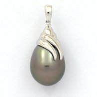 Rhodiated Sterling Silver Pendant and 1 Tahitian Pearl Semi-Baroque C 12 mm