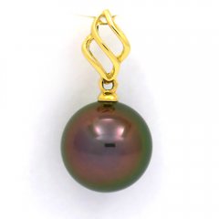 18K solid Gold Pendant and 1 Tahitian Pearl Round B+ 10 mm