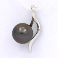 18K Solid White Gold Pendant and 1 Tahitian Pearl Round A 9 mm