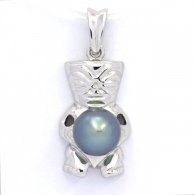 Rhodiated Sterling Silver Pendant and 1 Tahitian Pearl Semi-Baroque C 8.6 mm