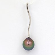 Rhodiated Sterling Silver Pendant and 1 Tahitian Pearl Semi-Baroque B 9.6 mm