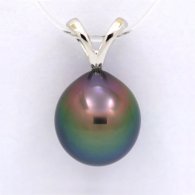 18K Solid White Gold Pendant and 1 Tahitian Pearl Semi-Baroque A 9.5 mm