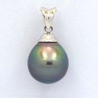 18K Solid White Gold Pendant and 1 Tahitian Pearl Semi-Baroque B 11.2 mm