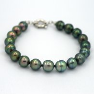 Rhodiated Sterling Silver Bracelet and 18 Tahitian Pearls Ringed B from 9 to 9.4 mm