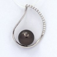 Rhodiated Sterling Silver Pendant and 1 Tahitian Pearl Semi-Round B 9.3 mm