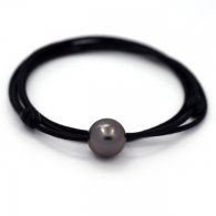 Waxed cotton Necklace and 1 Tahitian Pearl Round C 11.7 mm