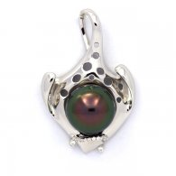 Rhodiated Sterling Silver Pendant and 1 Tahitian Pearl Semi-Baroque C+ 12.6 mm