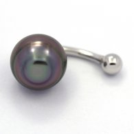 Rhodiated Sterling Silver Piercing and 1 Tahitian Pearl Ringed B 11.1 mm
