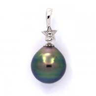Rhodiated Sterling Silver Pendant and 1 Tahitian Pearl Ringed B+ 10.6 mm