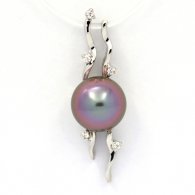 Rhodiated Sterling Silver Pendant and 1 Tahitian Pearl Semi-Round C+ 9.3 mm