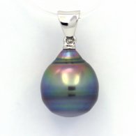 Rhodiated Sterling Silver Pendant and 1 Tahitian Pearl Ringed C 10.2 mm