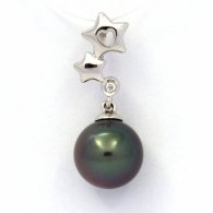 Rhodiated Sterling Silver Pendant and 1 Tahitian Pearl Round C 9.1 mm