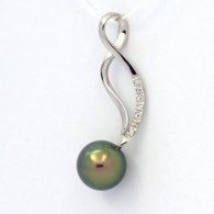 Rhodiated Sterling Silver Pendant and 1 Tahitian Pearl Round C+ 9.4 mm