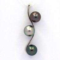 Rhodiated Sterling Silver Pendant and 3 Tahitian Pearls Round C from 8.8 to 8.9 mm