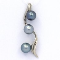 Rhodiated Sterling Silver Pendant and 3 Tahitian Pearls Round C from 9.7 to 9.9 mm