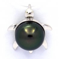 18K Solid White Gold Pendant and 1 Tahitian Pearl Round B 9.5 mm