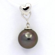 Rhodiated Sterling Silver Pendant and 1 Tahitian Pearl Round C 9.1 mm