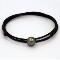 Waxed cotton Necklace and 1 Tahitian Pearl Round C 10.3 mm