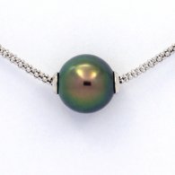 Rhodiated Sterling Silver Necklace and 1 Tahitian Pearl Round C+ 11.3 mm