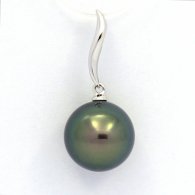 18K Solid White Gold Pendant and 1 Tahitian Pearl Round B+ 11.3 mm