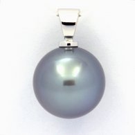 18K Solid White Gold Pendant and 1 Tahitian Pearl Round B+ 13.4 mm