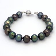 Rhodiated Sterling Silver Bracelet and 17 Tahitian Pearls Round C from 9 to 9.4 mm