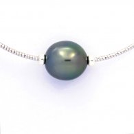 Rhodiated Sterling Silver Necklace and 1 Tahitian Pearl Semi-Baroque B 11.4 mm
