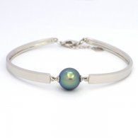 Rhodiated Sterling Silver Bracelet and 1 Tahitian Pearl Round C+ 10.6 mm