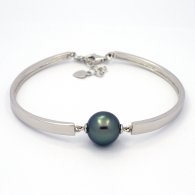 Rhodiated Sterling Silver Bracelet and 1 Tahitian Pearl Round C 11.7 mm