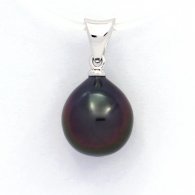 18K Solid White Gold Pendant and 1 Tahitian Pearl Semi-Baroque A 9.3 mm