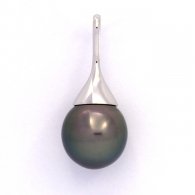 Rhodiated Sterling Silver Pendant and 1 Tahitian Pearl Semi-Baroque C 12.1 mm