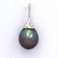 Rhodiated Sterling Silver Pendant and 1 Tahitian Pearl Semi-Baroque C 13.3 mm