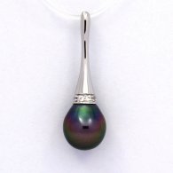 Rhodiated Sterling Silver Pendant and 1 Tahitian Pearl Semi-Baroque B 9.8 mm