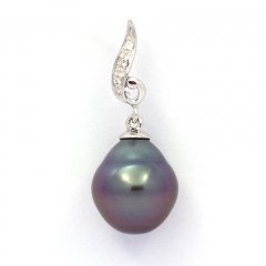 Rhodiated Sterling Silver Pendant and 1 Tahitian Pearl Semi-Baroque B 10.2 mm