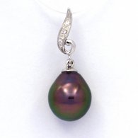 Rhodiated Sterling Silver Pendant and 1 Tahitian Pearl Semi-Baroque B 9.7 mm