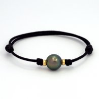 Waxed Cotton Bracelet and 1 Tahitian Pearl Semi-Round B 10.2 mm