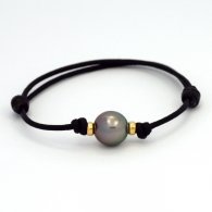 Waxed Cotton Bracelet and 1 Tahitian Pearl Semi-Round B 10.1 mm