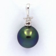 Rhodiated Sterling Silver Pendant and 1 Tahitian Pearl Semi-Baroque C 10.4 mm