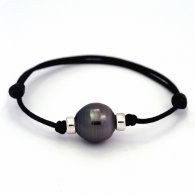 Waxed Cotton Bracelet and 1 Tahitian Pearl Ringed C 13.4 mm