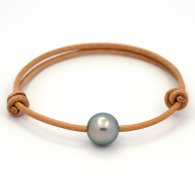 Leather Bracelet and 1 Tahitian Pearl Round C 10.9 mm