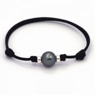 Waxed Cotton Bracelet and 1 Tahitian Pearl Round C 10 mm