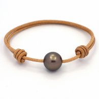 Leather Bracelet and 1 Tahitian Pearl Round C 12.4 mm