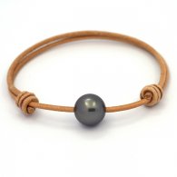 Leather Bracelet and 1 Tahitian Pearl Round C 12 mm