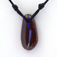 Waxed cotton Necklace and 1 Boulder Australian Opal - 15.6 carats