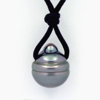 Waxed Cotton Necklace and 1 Tahitian Pearl Ringed C 13 mm