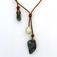 Leather Necklace, 1 Australian Pearl Baroque and 2 Opals